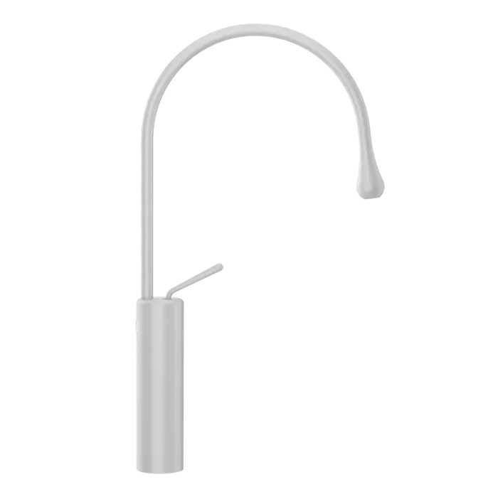 Gessi Goccia Смеситель для раковины на 1 отверстие, высокий, излив 244мм R=125, с фиксированным носиком, цвет: белый